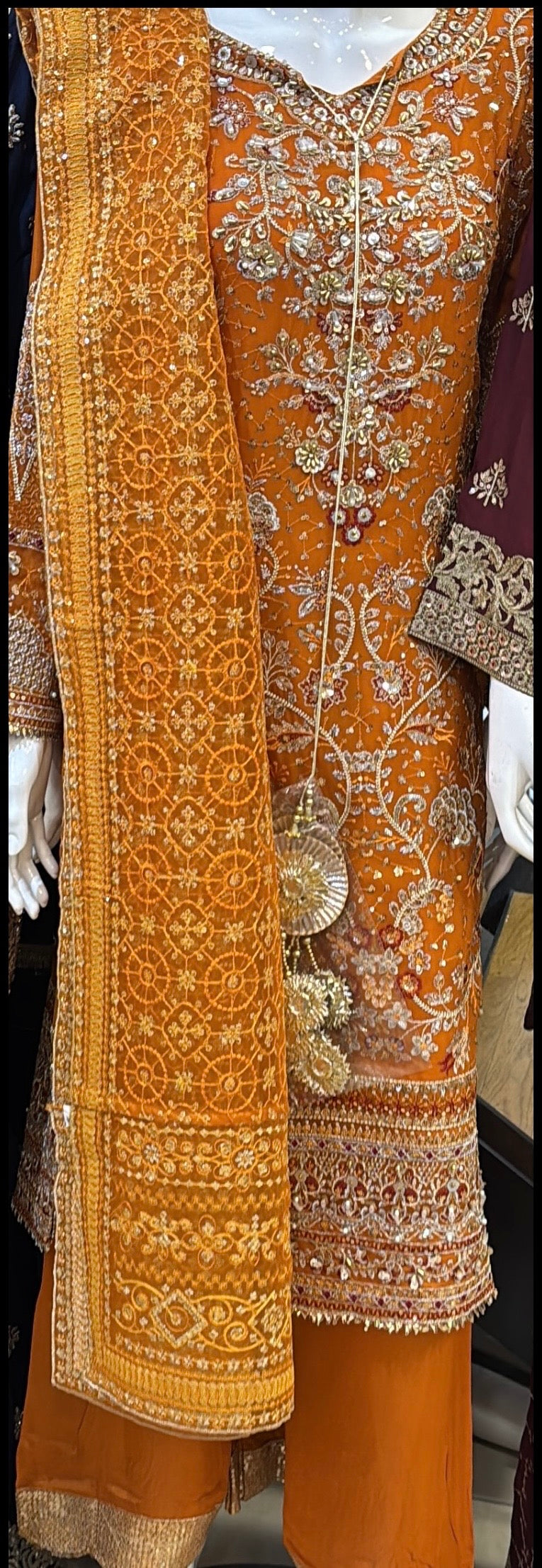 Embellished Orange Mehndi Suit