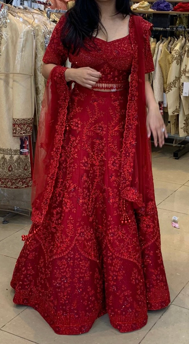 Bridal lengha Red on Red by Mairs