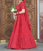 Bridal lengha Red on Red by Mairs