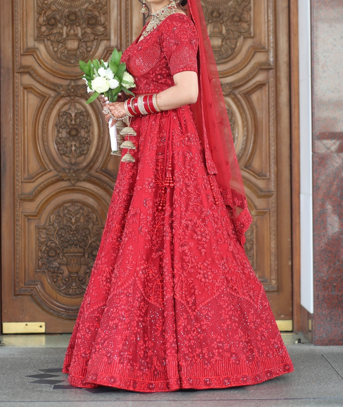 Bridal lengha Red on Red by Mairs