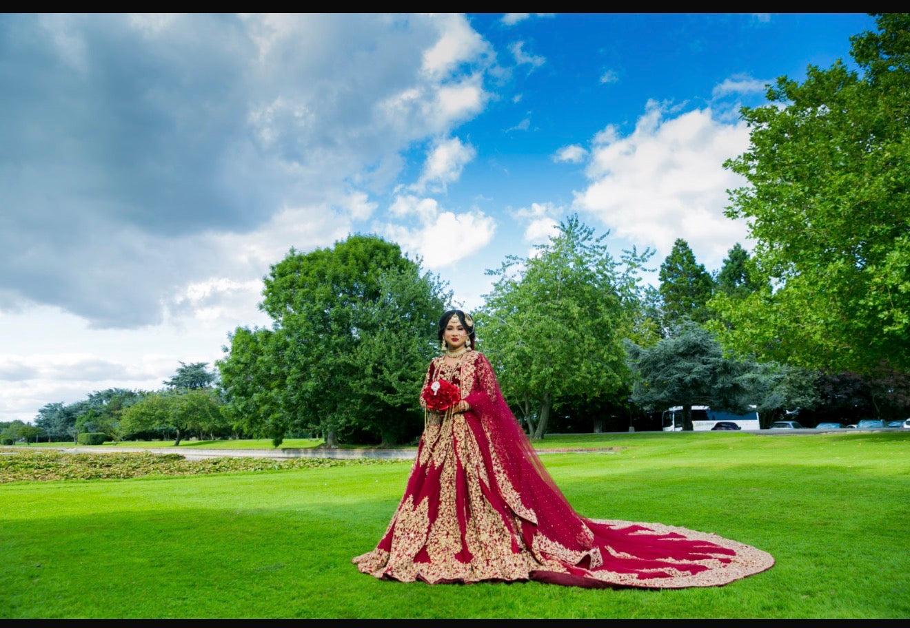 Red long bridal dress