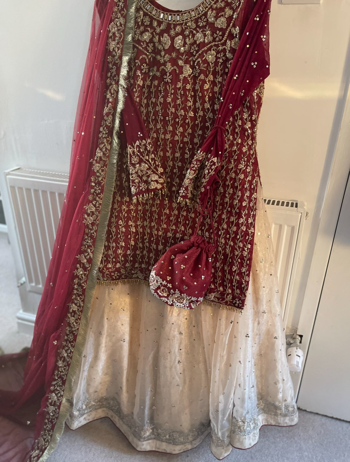 Bombay Stores Maroon/Cream Bridal Lengha
