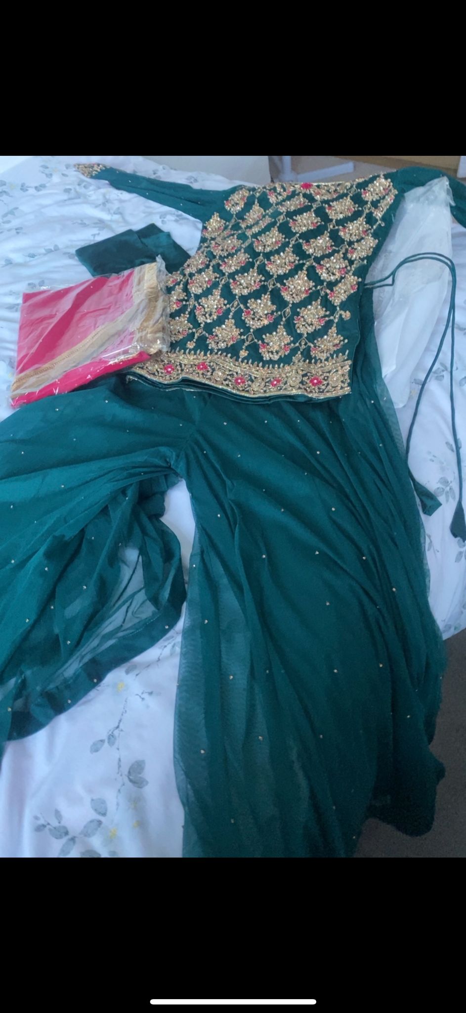 Green Sharara With Pink Scarf