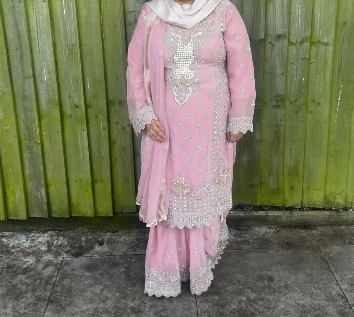 Embellished Pink Gharara Outfit (Size M)