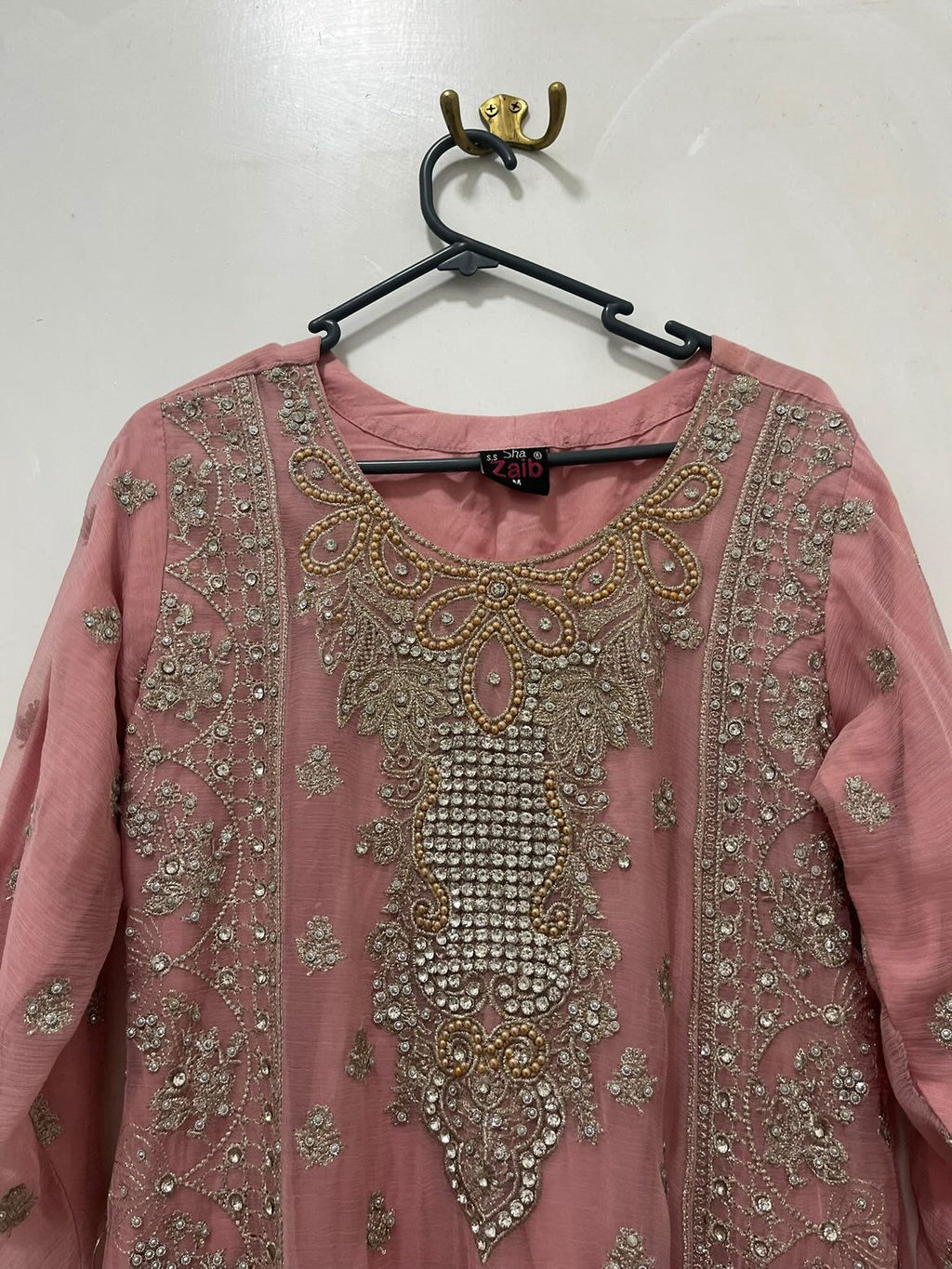 Embellished Pink Gharara Outfit (Size M)