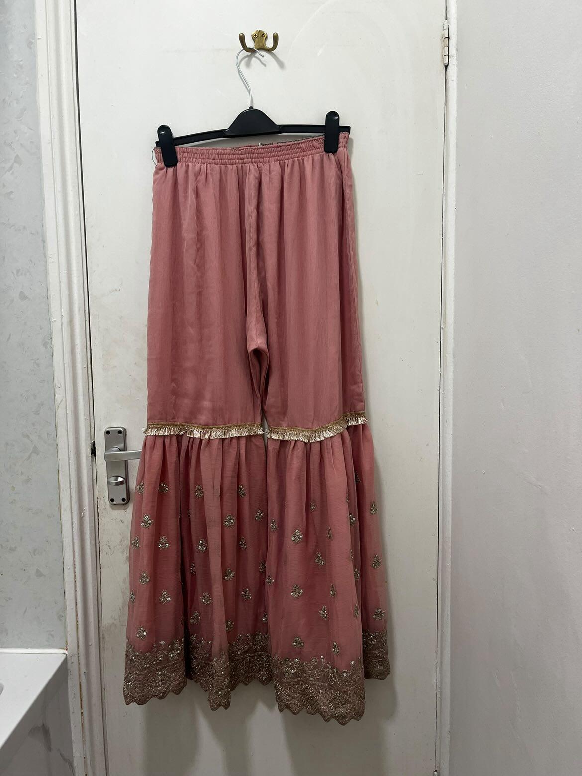 Embellished Pink Gharara Outfit (Size M)